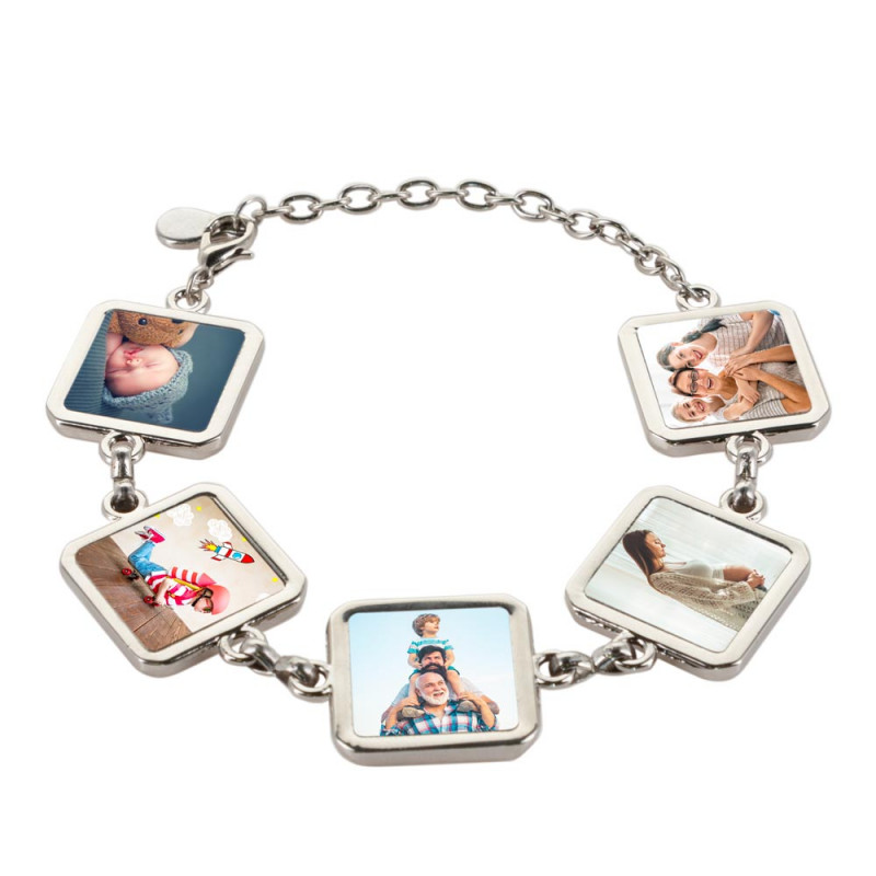 bracciale 5 pendenti quadrati personalizzati