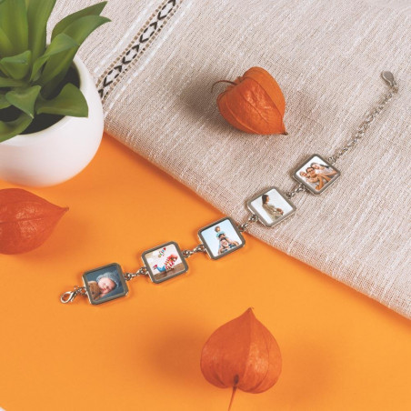 bracciale 5 pendenti quadrati personalizzati foto