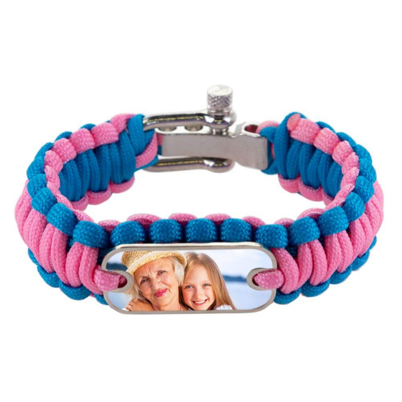 Bracciale in cordoncino spesso blu e rosa