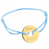 Bracciale a cordone blu con incisione a disco placcato oro