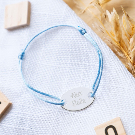 Bracciale ovale in argento con cavo blu chiaro