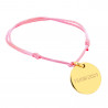 Bracciale in medaglione rotondo placcato oro e corda rosa