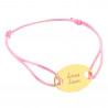 Bracciale elegante con corda rosa e disco placcato oro personalizzato