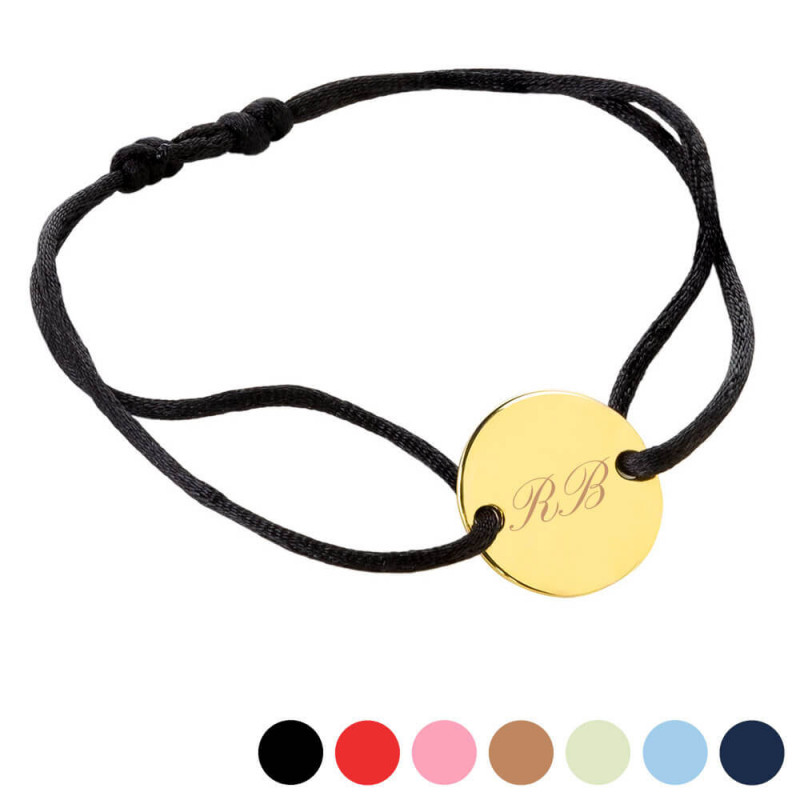 Bracciale in corda nera con piccolo oro rotondo placcato per personalizzare