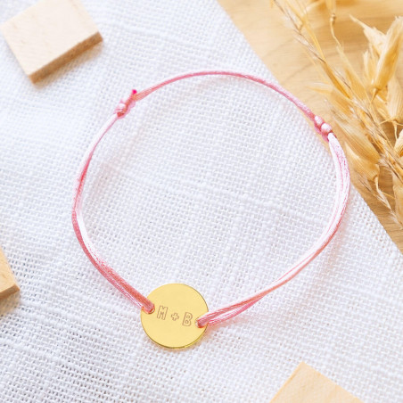 Bracciale in corda rosa con piccolo oro rotondo placcato personalizzabile