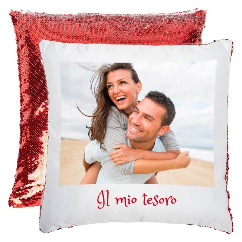 Cuscino paillettes rosso personalizzato